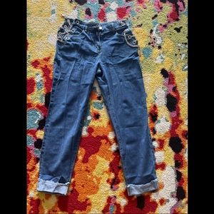 Grommet Eyelet chain lace up jeans